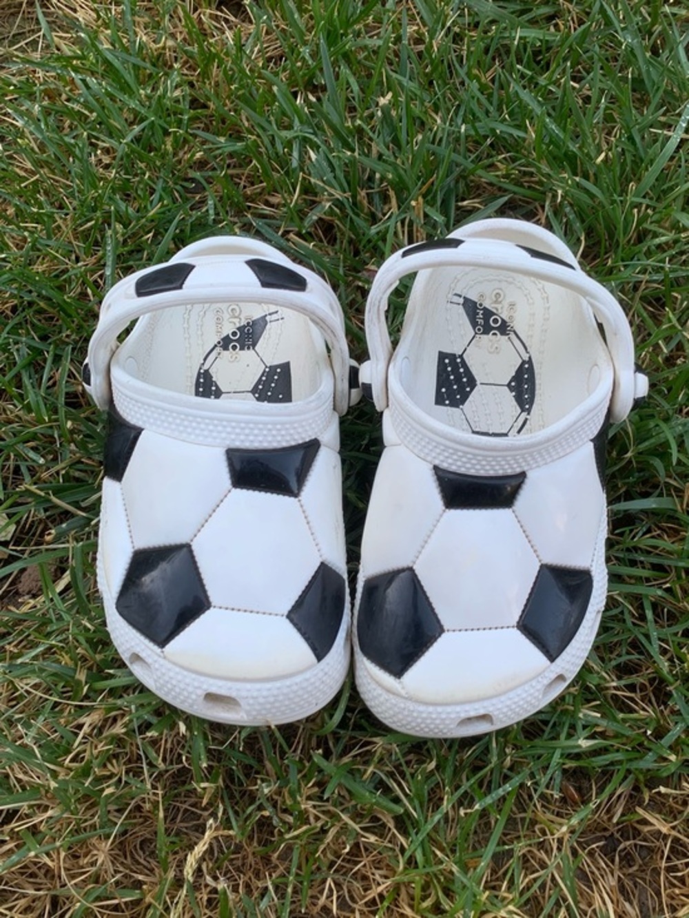 Kids White & Black Soccer Crocs Clog Sandals Children size 9